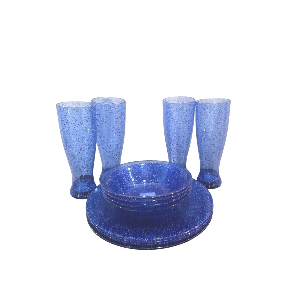 Pier 1 Import Cobalt Blue Seeded Acrylic Dinner 12pc Set Patio Poolside Beach